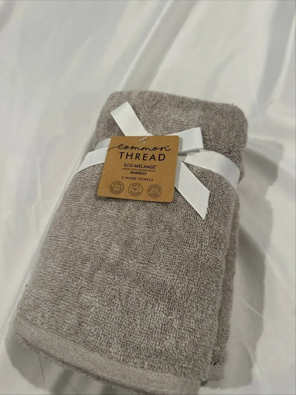 2 Hand Towels Common Thread eco-melange BAMBOO Made cotton blend With Rayon